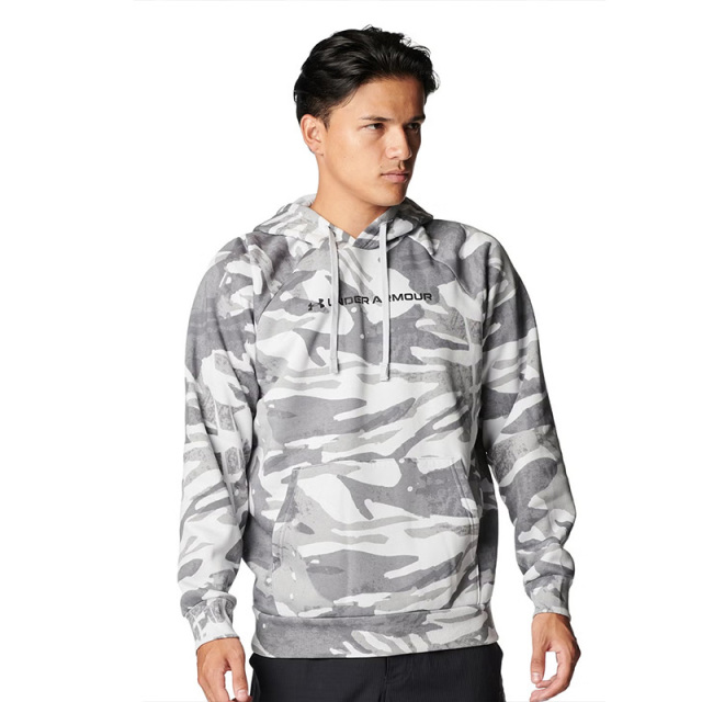 アンダーアーマー UAライバルフリース オールオーバー プリント フーディ メンズ 25FW ブラック グレー (6003957) 