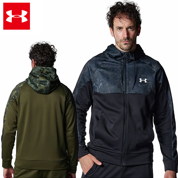 アンダーアーマー UAアーマーフリース カモ フルジップ フーディー メンズ 25FW ブラック カーキ (6007736)