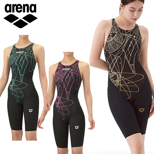 アリーナ 【競泳水着】レーシングワンピーススパッツ（オープンバック・ハーフレッグ）レディース 25FW ブラック AS5FRC20L 