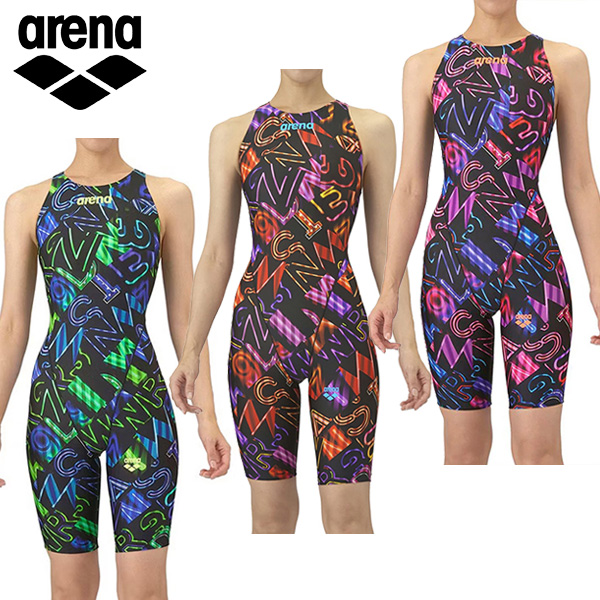 アリーナ 【競泳水着】レーシングワンピーススパッツ（オープンバック・ハーフレッグ）レディース 25FW ブラック AS5FRC61L 