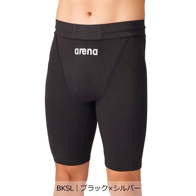 アリーナ フィットネススパッツ（お腹周りサポート/ハーフレッグ）メンズ 26FW ブラック×シルバー AS6FWF74M