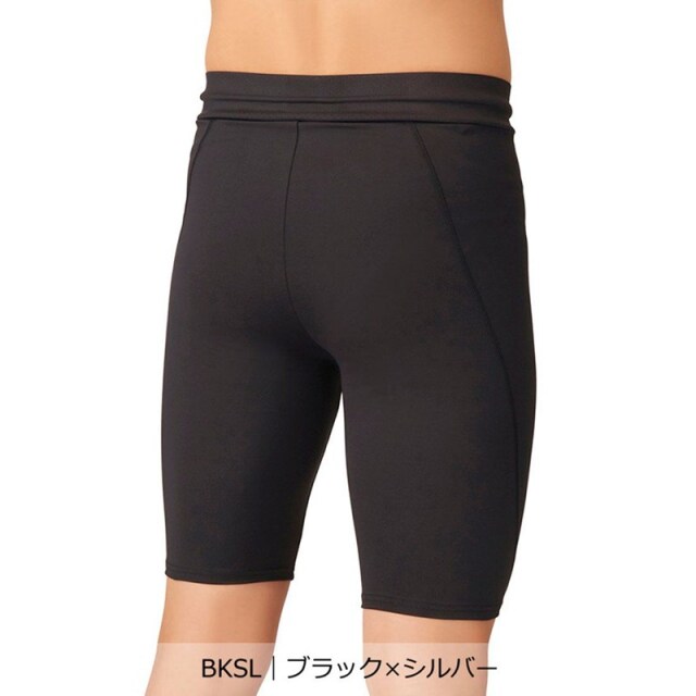 アリーナ フィットネススパッツ（お腹周りサポート/ハーフレッグ）メンズ 26FW ブラック×シルバー AS6FWF74M