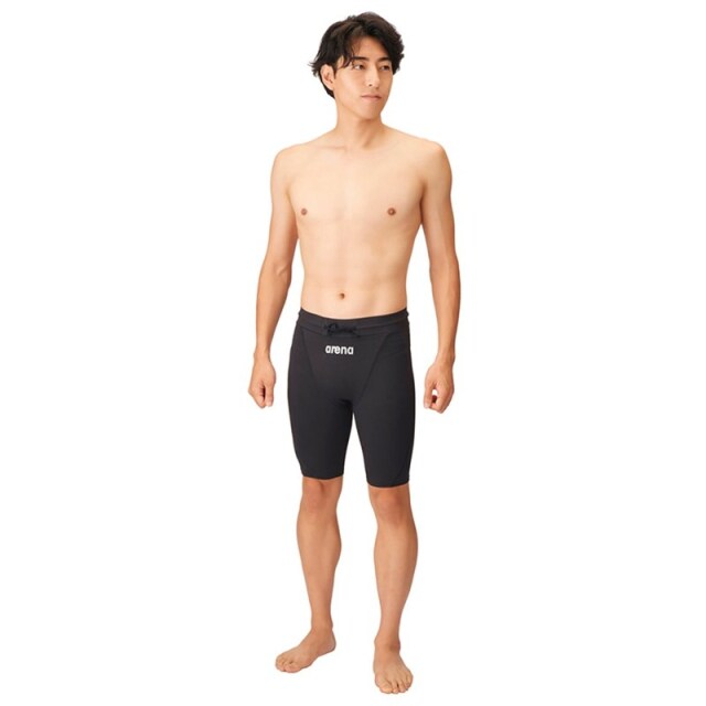 アリーナ フィットネススパッツ（お腹周りサポート/ハーフレッグ）メンズ 26FW ブラック×シルバー AS6FWF74M