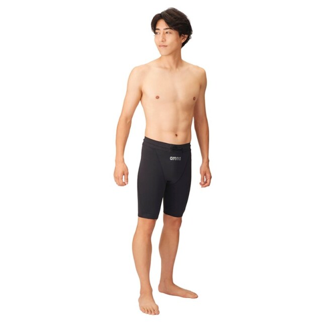 アリーナ フィットネススパッツ（お腹周りサポート/ハーフレッグ）メンズ 26FW ブラック×シルバー AS6FWF74M