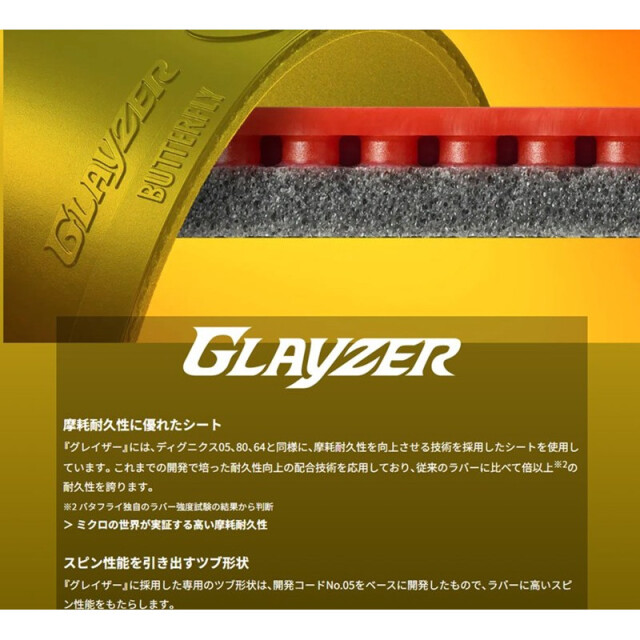 バタフライ butterfly 卓球ラバー グレイザー GLAYZER ハイテンション裏ラバー レッド ブラック 06100