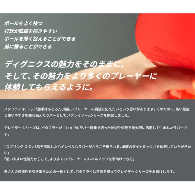 バタフライ butterfly 卓球ラバー グレイザー09C GLAYZER 粘着性ハイテンション裏ラバー レッド ブラック 06110