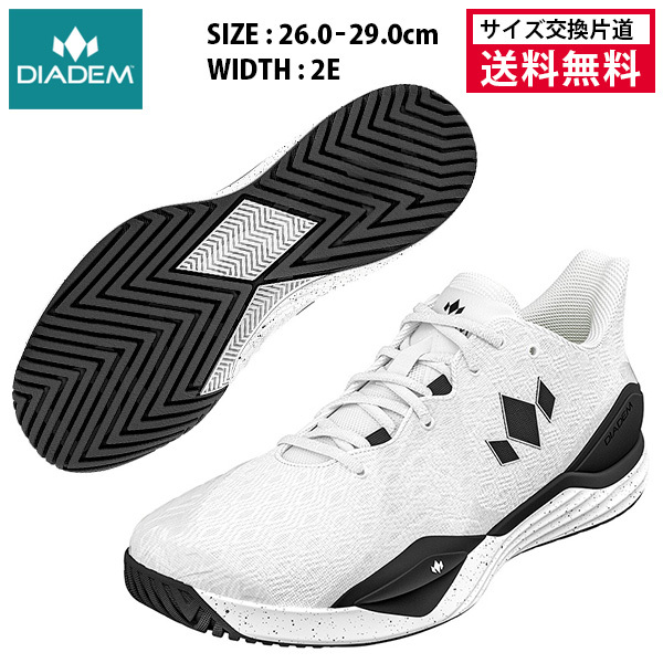 【サイズ交換片道送料無料】 ダイアデム COURT BURST オールコート用 メンズ 26SS ホワイト×ブラック (TCA002) ピックルボールシューズ テニスシューズ 26.0～29.0cm  2E幅 幅広め コートバースト DIADEM