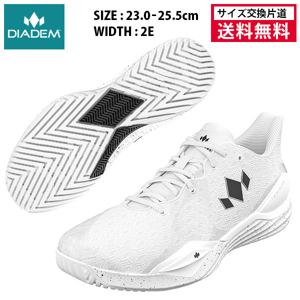 【サイズ交換片道送料無料】 ダイアデム COURT BURST オールコート用 レディース 26SS ホワイト (TCA001) ピックルボールシューズ  テニスシューズ 23.0～25.5cm  2E幅 幅広め コートバースト DIADEM
