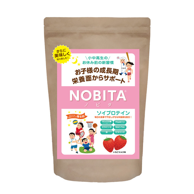 NOBITA ソイプロテイン ジュニア用 いちごミルク味 600g ノビタ 大豆プロテイン SOY PROTEIN 粉末 パウダー たんぱく含有食品