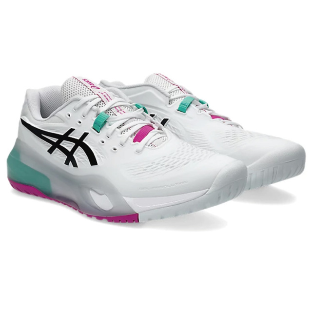 asics テニスシューズ ホワイト/ダークグリーン/イエロー ASICS ゲルレゾリューション テン オールコート ワイド 1041A487-103