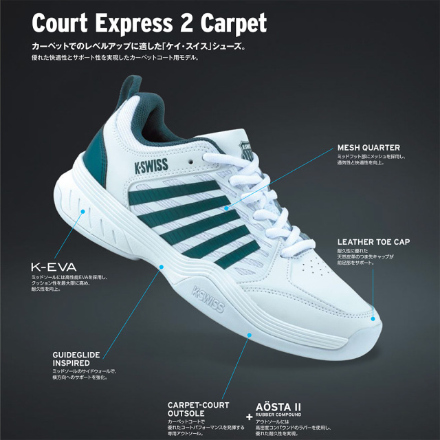 K・SWISS コートエクスプレス 2 カーペット用 ホワイト×ミント