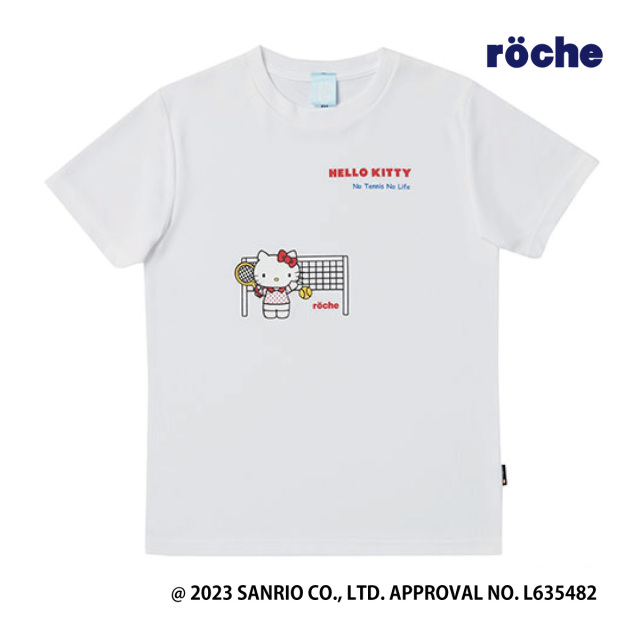 【ポスト投函対応】サンリオキャラクターズ rocheコラボTシャツ  ホワイト　S0005　ユニセックス　2024SS　抗菌・防臭　吸汗速乾　UV(UPF50)　テニスウェア　バドミントン　ソフトテニス