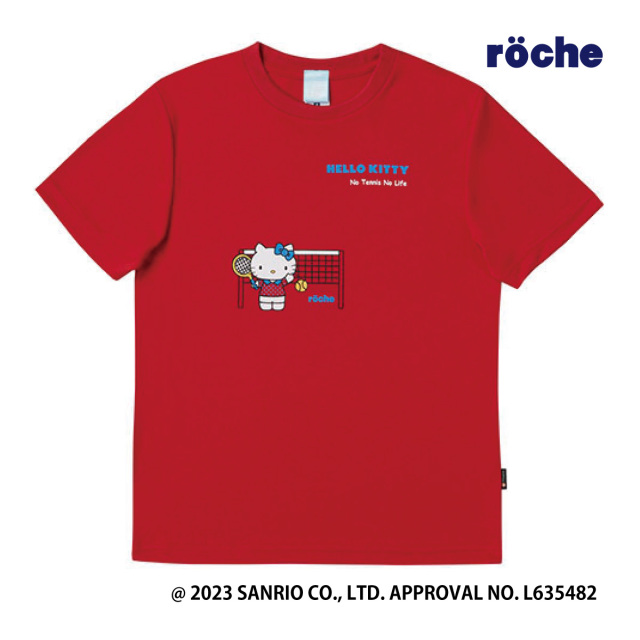 【ポスト投函対応】サンリオキャラクターズ rocheコラボTシャツ  レッド　S0005　ユニセックス　2024SS　抗菌・防臭　吸汗速乾　UV(UPF50)　テニスウェア　バドミントン　ソフトテニス