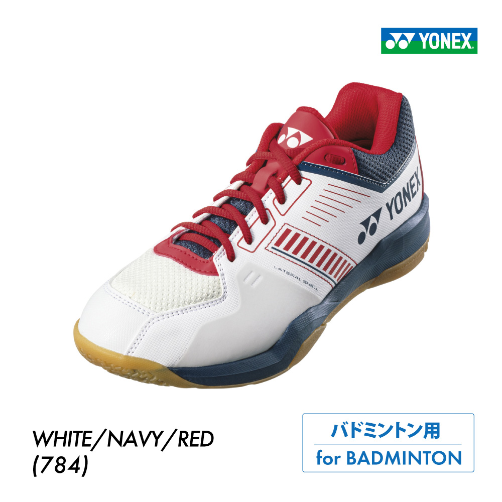 YONEX　パワークッションストライダーフロー　ホワイト／ネイビー／レッド　ローカット　3E設計　SHBSF1-784