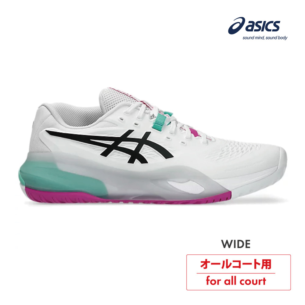 ASICS　ゲルレゾリューション テン　オールコート　ワイド　1041A487-103　WHITE/AURORA GREEN　2026SS　メンズ 　テニス　シューズ　アシックス　GEL-RESOLUTION X WIDE　ASI02
