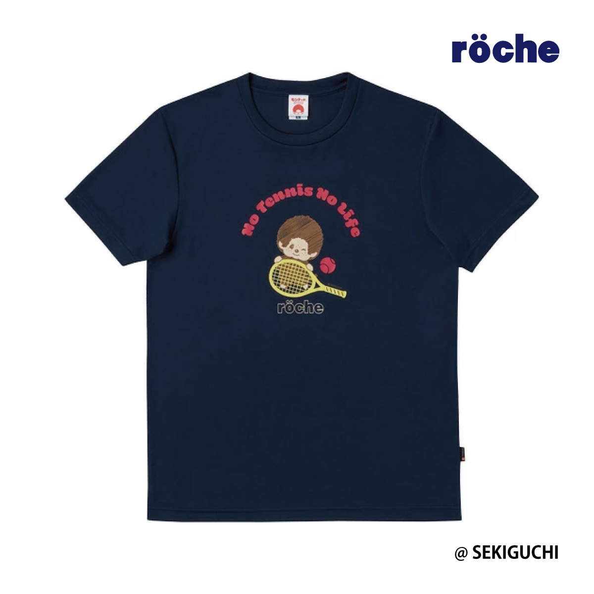 【ポスト投函対応】モンチッチrocheコラボTシャツ  ネイビー　M0071　ユニセックス　2024SS　抗菌・防臭　吸汗速乾　UV(UPF50)　テニスウェア　バドミントン　ソフトテニス