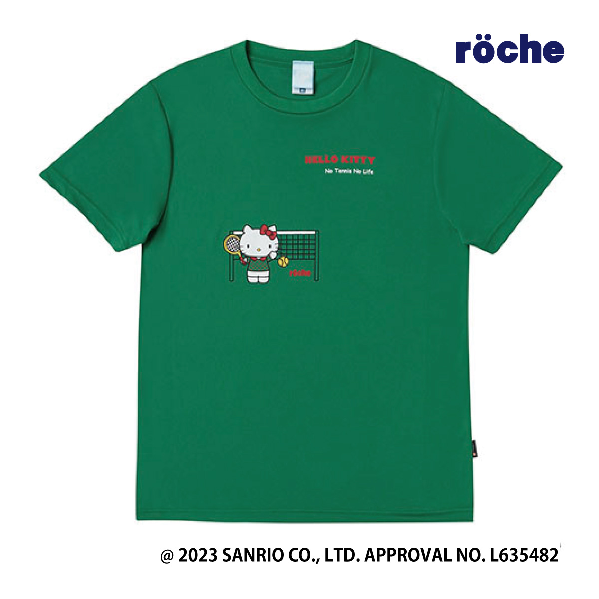 サンリオキャラクターズ rocheコラボTシャツ  グリーン　S0005　ユニセックス　2024SS　抗菌・防臭　吸汗速乾　UV(UPF50)　テニスウェア　バドミントン　ソフトテニス【ポスト投函対応】