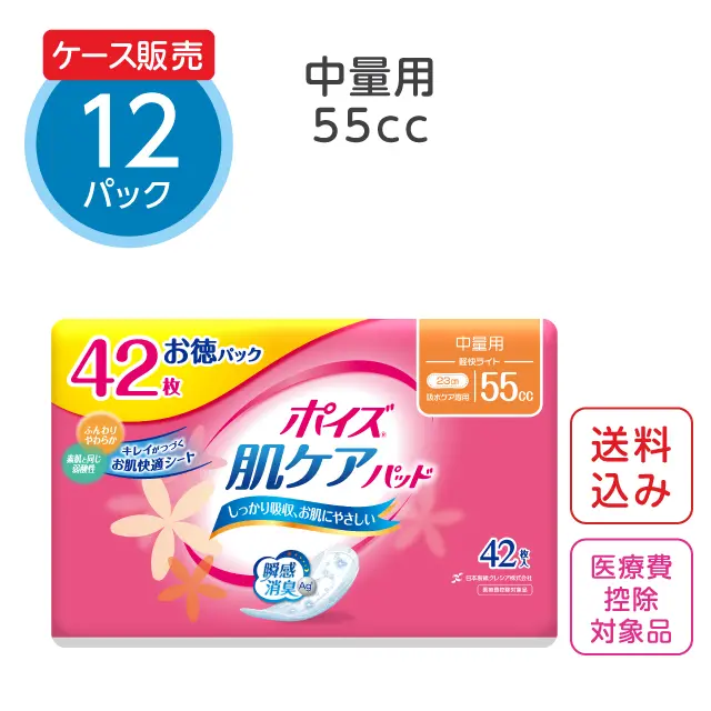 尿漏れパッド【55cc】中量用 42枚×12パック ポイズ 肌ケアパッド