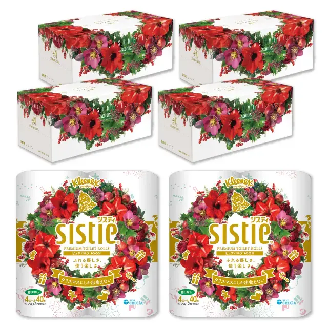 ティッシュ・トイレットペーパー　クリスマスセット（スコッティ・クリネックス）