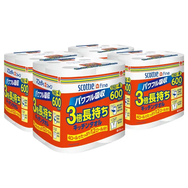スコッティファイン キッチンタオル 3倍長持ち 150カット 4ロール×4パック
