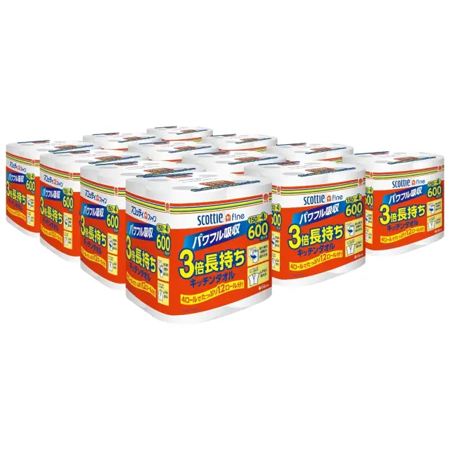 スコッティ ファイン キッチンタオル 3倍長持ち 150カット 4ロール×12パック