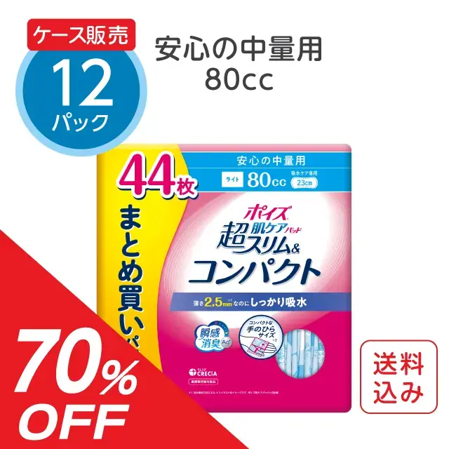 尿漏れパッド【80cc】44枚×12パック ポイズ 肌ケアパッド 超スリム&コンパクト 安心の中量用
