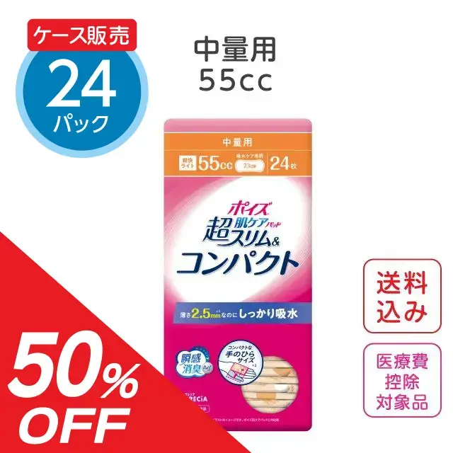 【旧パッケージ】ポイズ 肌ケアパッド 超スリム&コンパクト 中量用【55cc】24枚×24パック【ケース販売】