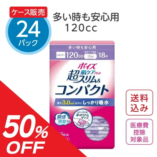 【旧パッケージ】尿漏れパッド 超スリム&コンパクト【120cc】多い時も安心用 18枚×24パック ポイズ 肌ケアパッド（ケース販売）