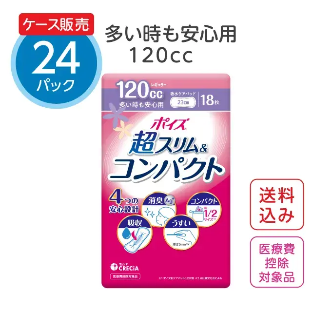 尿漏れパッド 超スリム&コンパクト【120cc】多い時も安心用 18枚×24パック ポイズ 肌ケアパッド