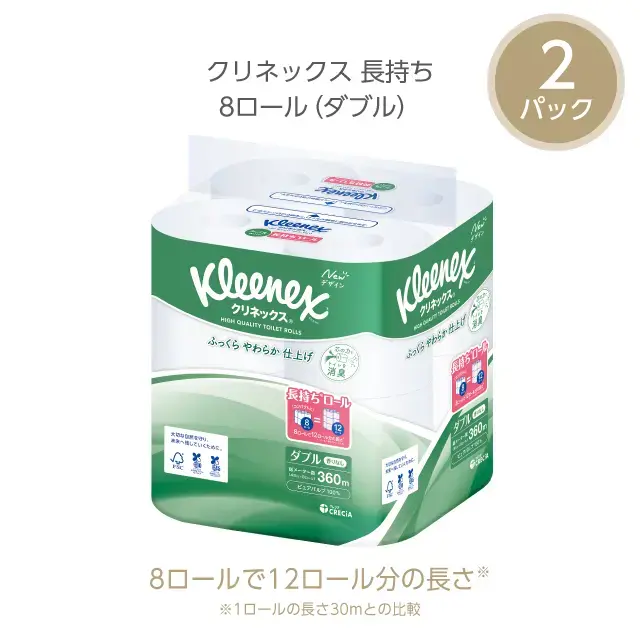 クリネックス長持ち8ロールダブル×2パック