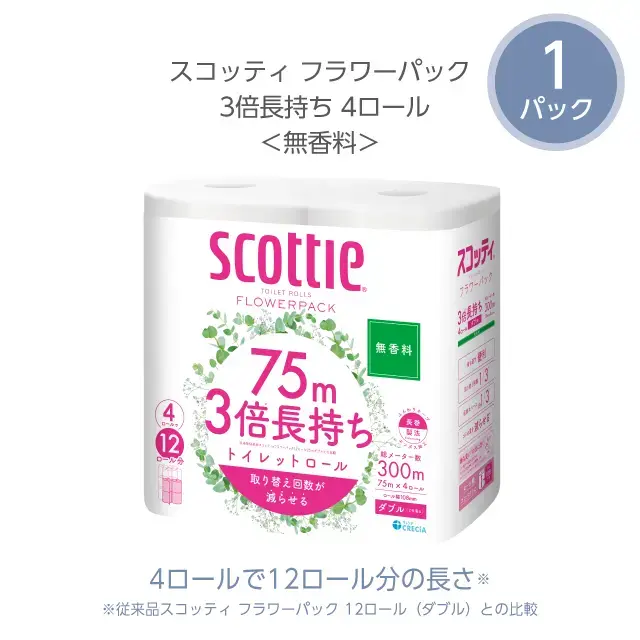 スコッティ トイレットロール 3倍長持ち4ロール×1パック