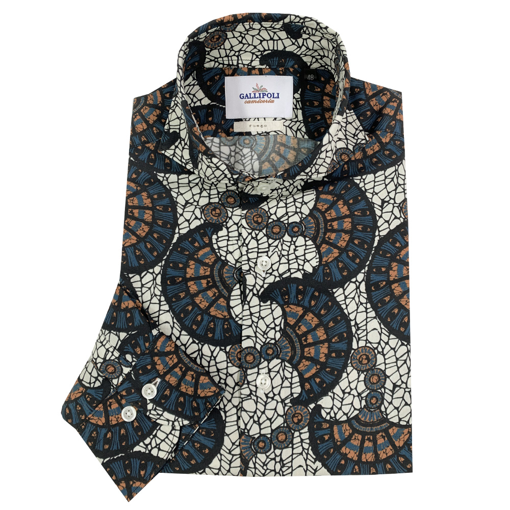 TEXTA/テクスタ オリエンタル幾何学模様柄シャツ