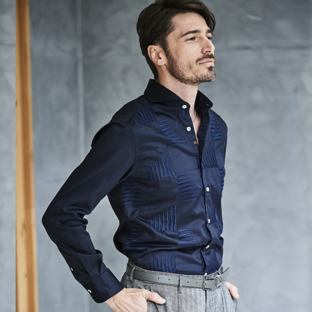 フロントジオメトリック刺繍シャツ MENS SHIRT GALLIPOLI