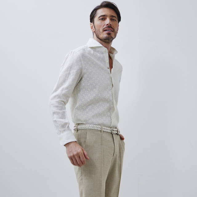 ジオメトリック小紋プリントリネンシャツ MENS SHIRT GALLIPOLI