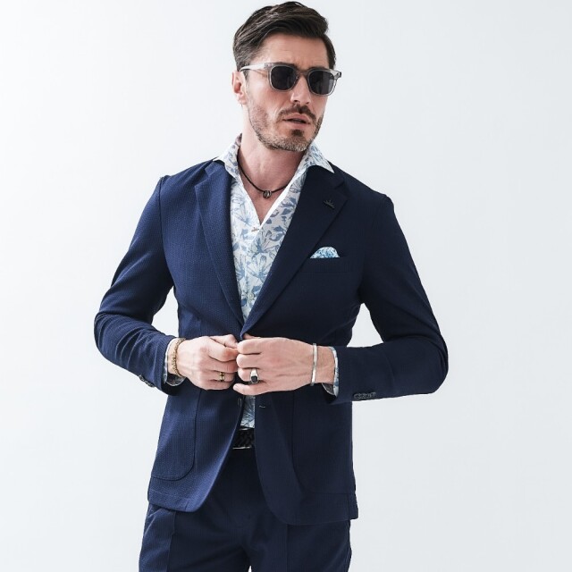 PUNTO JACQUARD JERSEY SINGLE JACKET ドットジャガードストレッチシングルジャケット