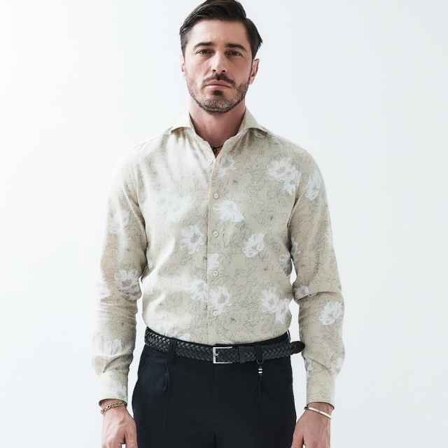 FLOREA LINE ビッグフローラル コットンリネンシャツ