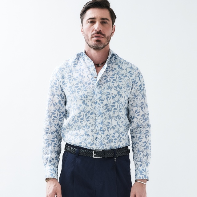 FLOREA LINE ビッグフローラル コットンリネンシャツ