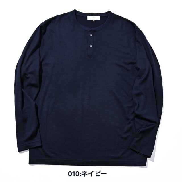 LEON SUPER100’s SUMMER WOOL LONG SLEEVE T-SHIRTレオンスーパー100’sサマーウールヘンリーネックロングスリーブTシャツ