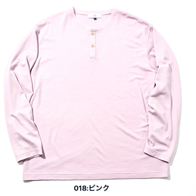LEON SUPER100’s SUMMER WOOL LONG SLEEVE T-SHIRTレオンスーパー100’sサマーウールヘンリーネックロングスリーブTシャツ