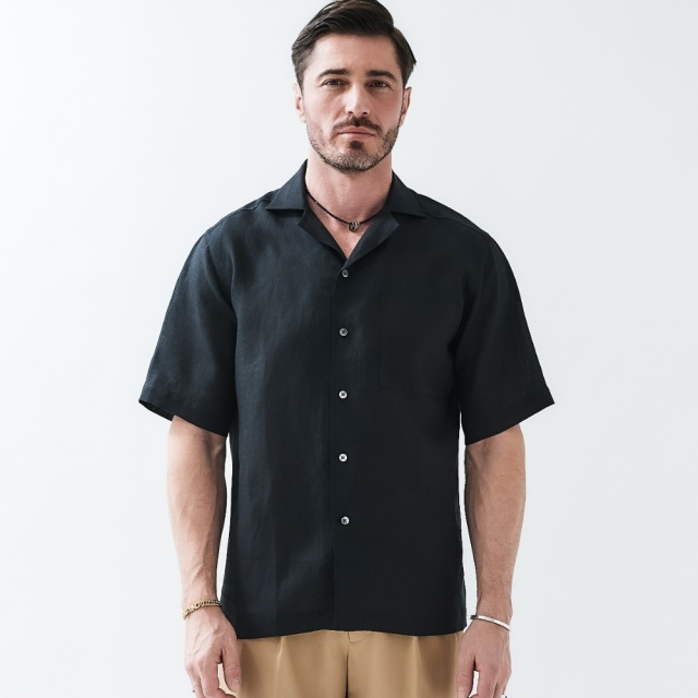 ウォッシュドリネンオープンカラーシャツ