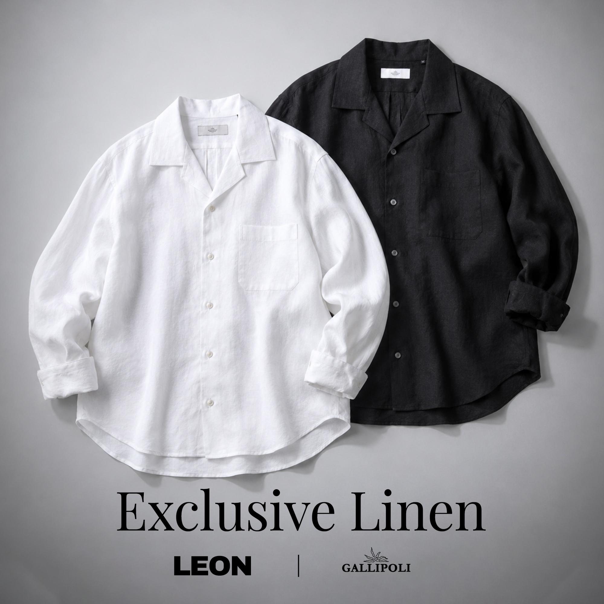 LEON別注 ウォッシュドリネンオープンカラー長袖シャツ
