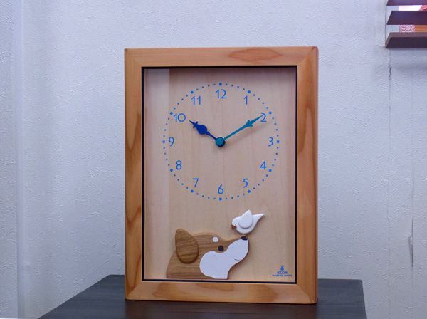 柴犬と白文鳥の時計（アクリルカバー付）