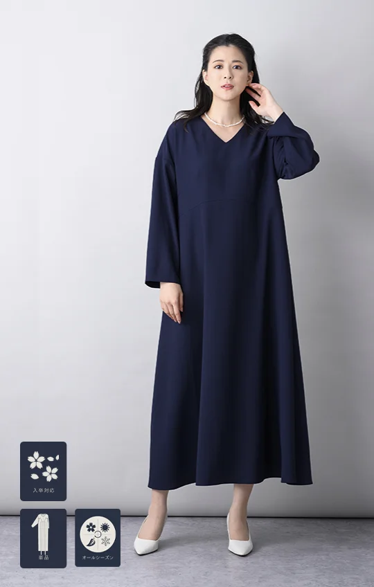 【Formaless Black(フォーマレス ブラック)】セレモニースーツ ワンピース ロング丈 フリーサイズ ネイビーカラー<32-313008>