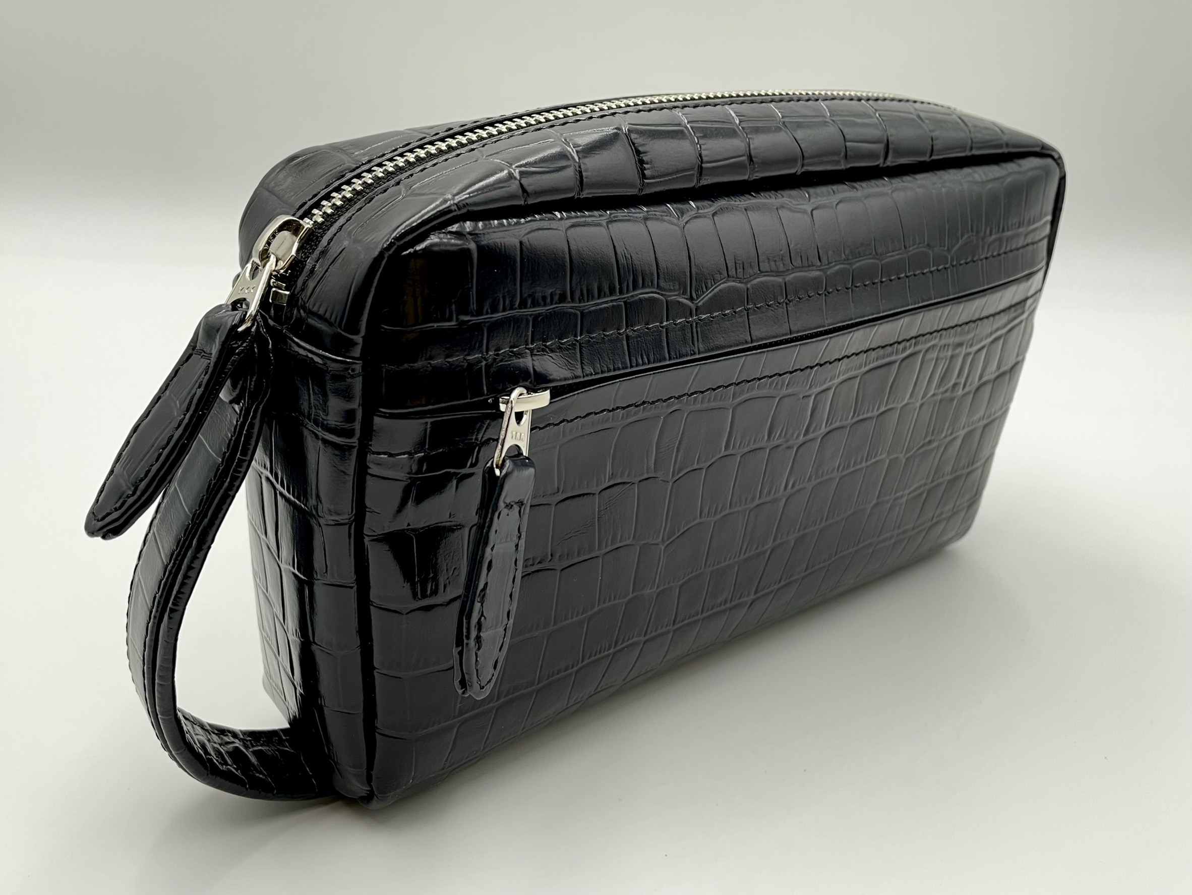 【国産牛革使用】クロコダイル柄オーダーハンドバッグS　ブラック
