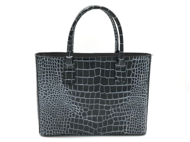 【国産牛革使用】クロコダイル柄トートバック M　黒系