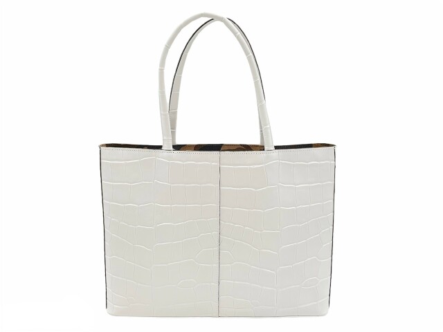 【国産牛革使用】クロコ柄A4対応トートバック　ホワイト