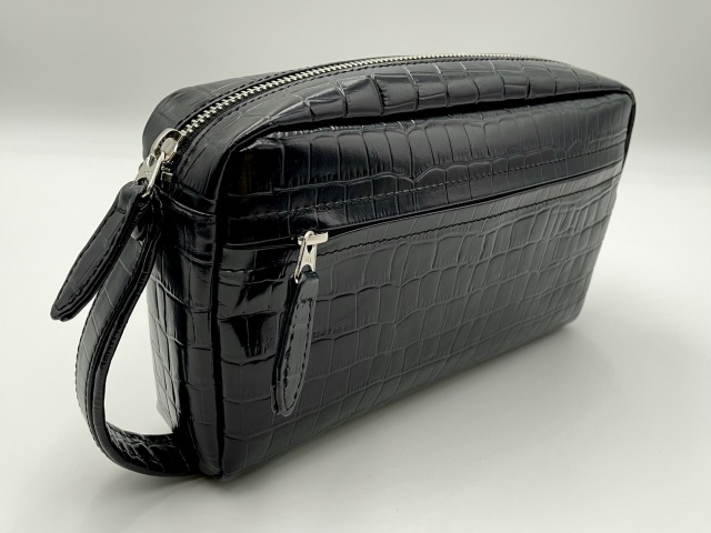 【国産牛革使用】クロコダイル柄オーダーハンドバッグS　ブラック