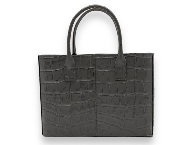 【国産牛革使用】クロコダイル柄トートバック M　グレー系