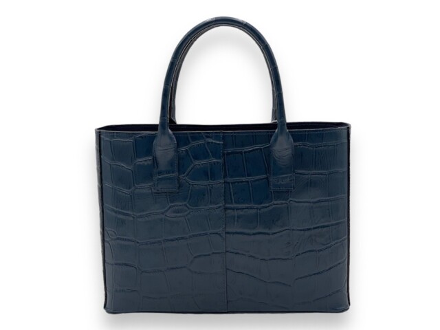 【国産牛革使用】クロコダイル柄トートバック M　ネイビーブルー