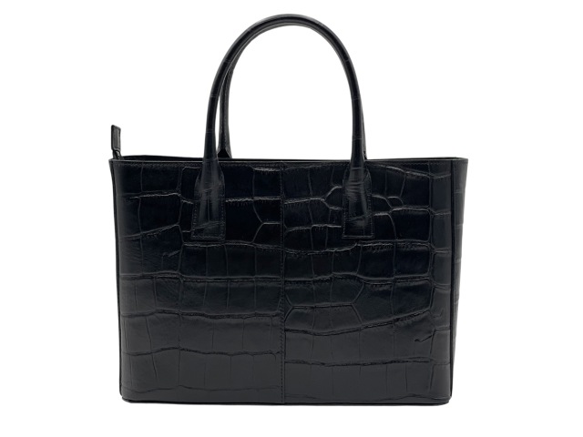 【国産牛革使用】クロコダイル柄トートバック M　ブラック